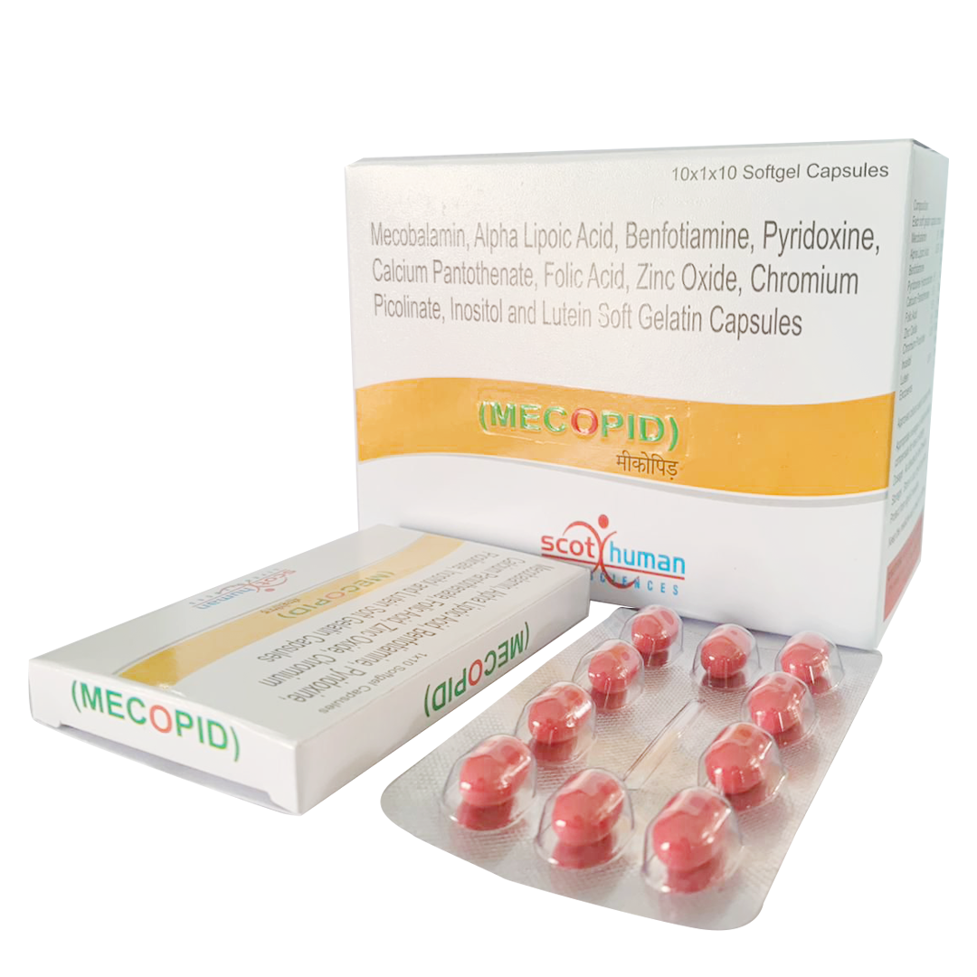 Mecobalamin 1500  Mcg, Alpha Lipoic Acid 100 MG, Benfotiamin 15 MG, Pyridoxine Hydrochloride 3 MG, Calcium Pantothenate 25 MG, Folic Acid 1.5 MG, Zinc Oxide 22.5 MG (MECOPID)